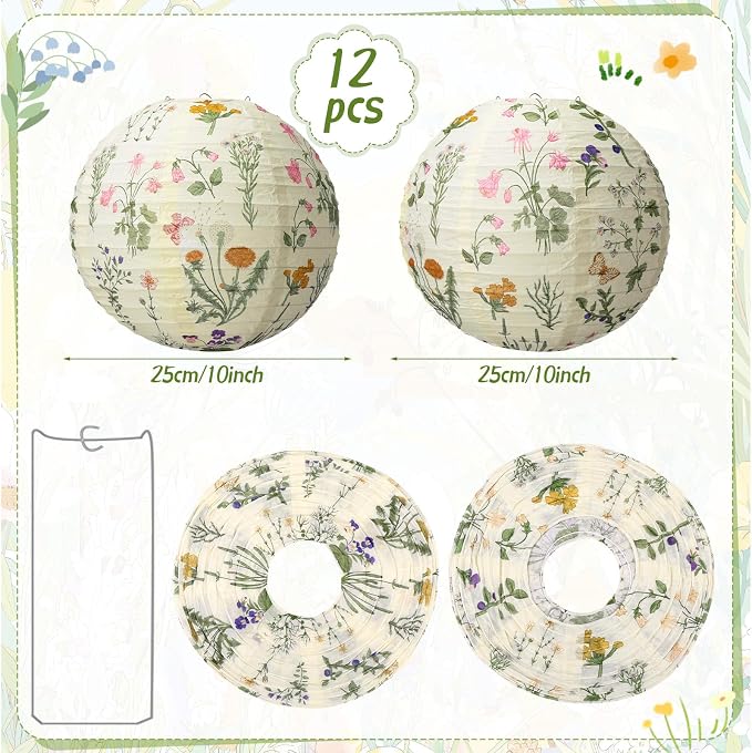 Honoson 12 Pcs Wildflower Paper Lanterns Spring Floral Wildflower Party - Image 2