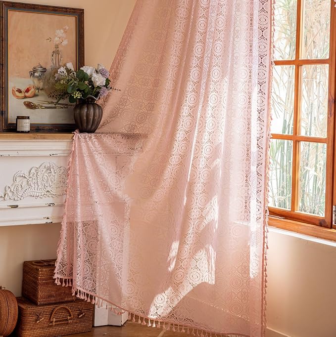 YJ YANJUN Boho Lace Curtains 84 inch 2 Panels, Light Filtering Drapes - Image 6