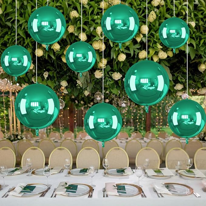 14 Pcs Green Round Foil Balloons 22/15/10 Hunter Emerald Forest Green Metallic - Image 3