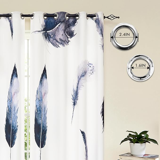 SUBRTEX Boho Leaf Printed Curtains 95 inch Long 2 Panels, Room Darkening - Image 3