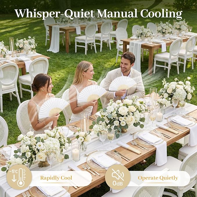 JOHOUSE 12 PCS White Paper Fans Handheld, 8.3 Inch Foldable Hand Fan | Folding - Image 6