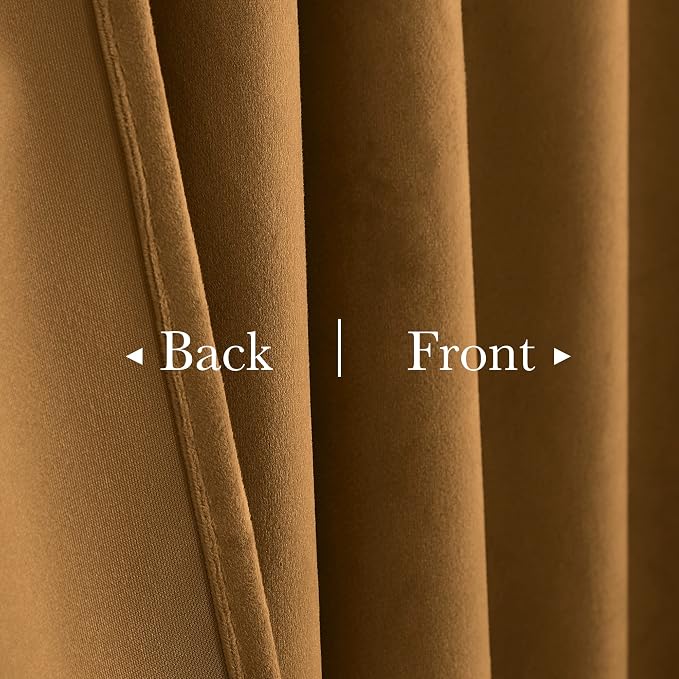 Gold Brown Velvet Blackout Curtains - Image 3