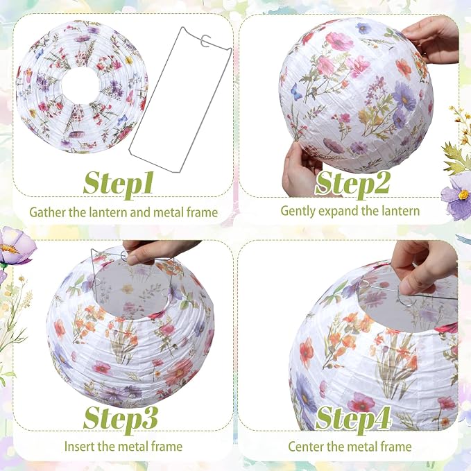 Honoson 12 Pcs Wildflower Paper Lanterns Spring Floral Wildflower Party - Image 5