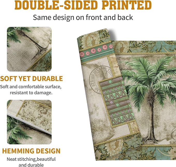 Tropical Palm Tree Placemats Set of 4 Summer Vintage Green Leaf Kitchen Table - Image 5
