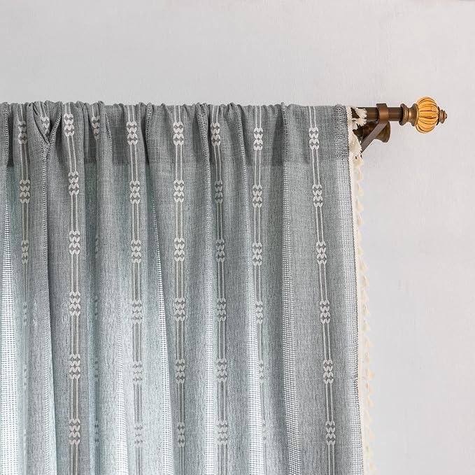 Boho Embroidery Striped Farmhouse Curtains by BCLBUSTE