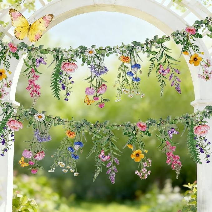 SUNBEAUTY Wildflower Banner 2 Pcs Waterproof Garland 2-Sided Printed Garden by SUNBEAUTY