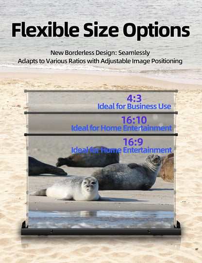 Portable Tab-Tension Matte White Manual Pull Up Projector Screen,178°Viewing Angle Movie Screen,Outdoor Projector Screen Wrinkle-Free Design for Backyard Movie Night(100 in/16:9)