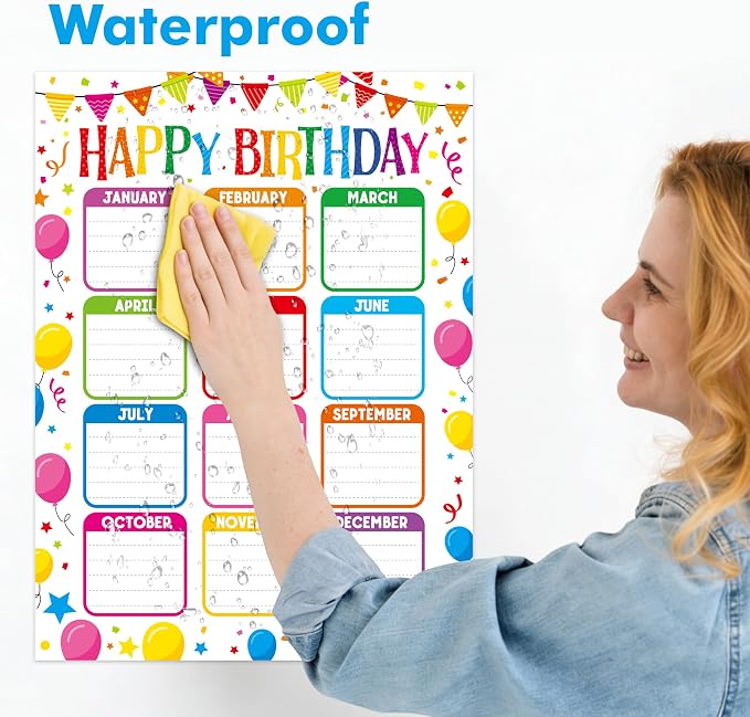Classroom Birthday Chart With 20 Glue Dots, Colorful Balloon Birthday Poster - Image 4