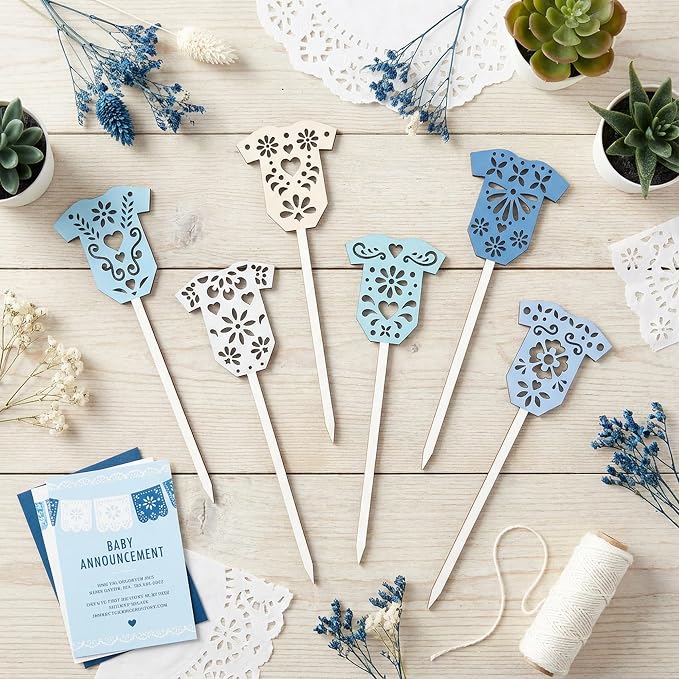 TICIAGA Cielito Lindo Bodysuit Wooden Picks Baby Shower Floral Vase Decor | - Image 3