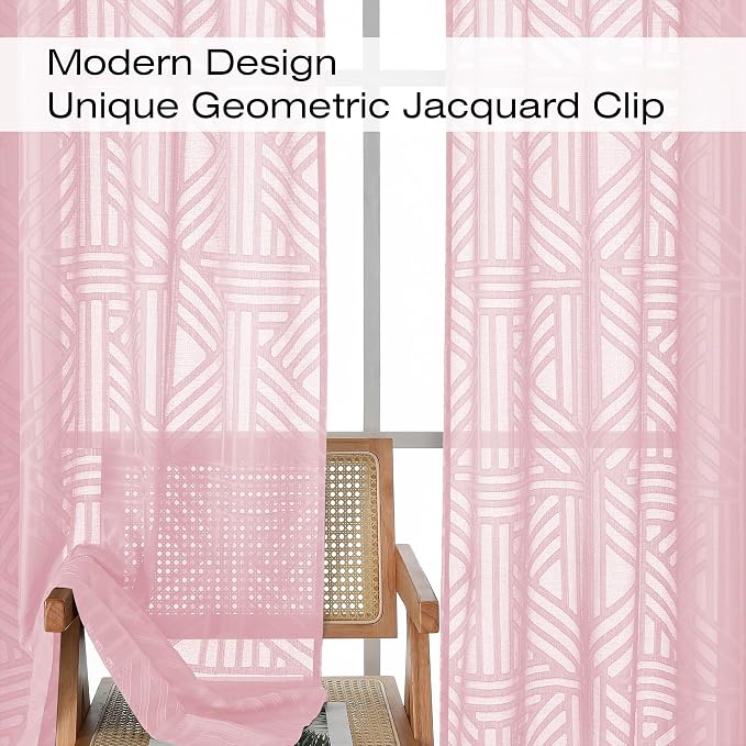 Simplebrand Blush Sheer Kitchen Curtains 36 Inch Length Tier Curtains 2 Panels - Image 3