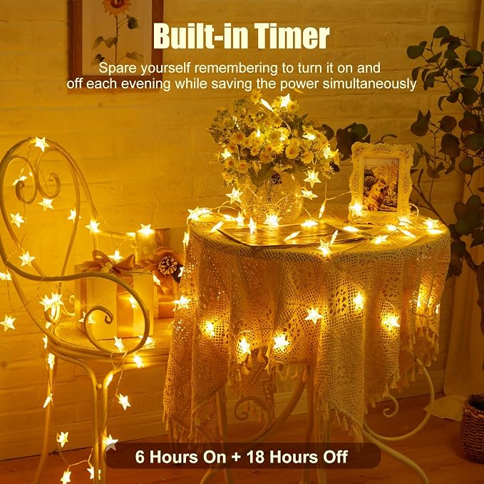 Minetom Star String Lights Battery Operated - 17 ft 50 LED Star Fairy String - Image 3