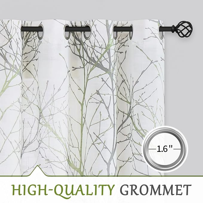FMFUNCTEX Linen Green White Semi Sheer Patio Curtains 84 Inch Long 1 Panel | - Image 6