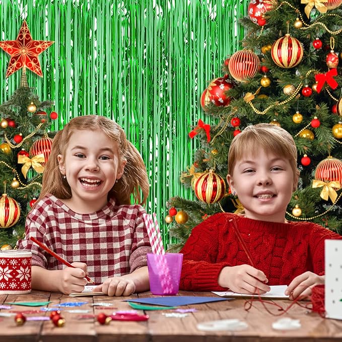 5 Pack Green Foil Curtain Backdrop 3.2ft x 9.8ft Metallic Tinsel Foil Fringe - Image 6
