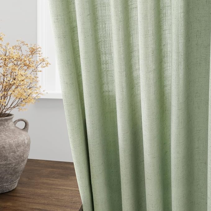 Mist Sage Linen Curtains Semi Sheer 96 Inches Long 2 Panels Set - Image 4