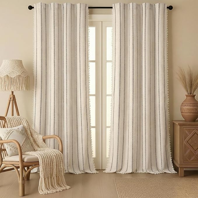 Beige 100% Boho Blackout Curtains 96 Inch 2 Panels by Unknown