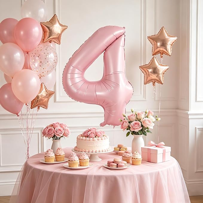 TONIFUL 40 Inch Pastel Pink Number 4 Balloons Large Foil 4th Birthday Decor | - Image 3