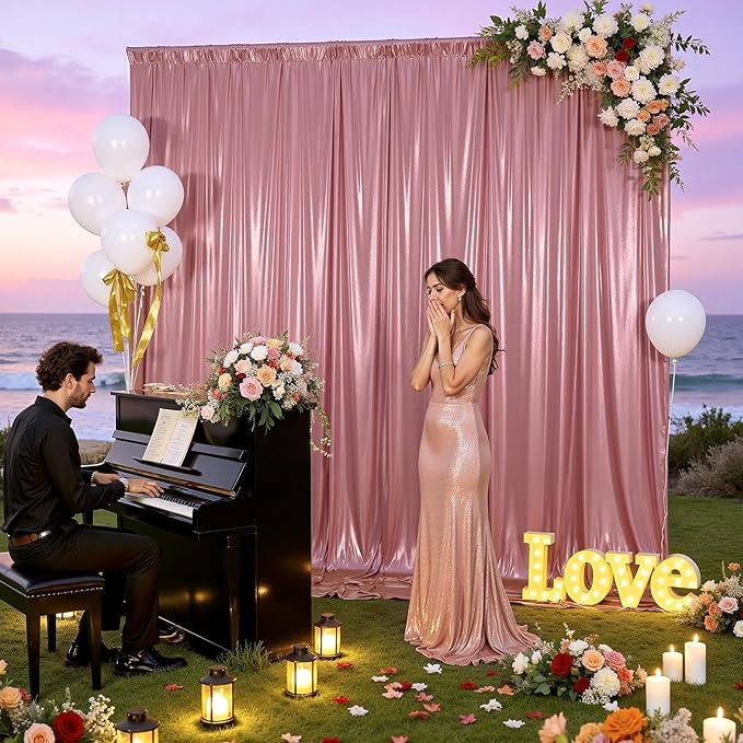 20ftx10ft Rose Gold Sequin Backdrop Curtain Panels for Parties, Wrinkle Free Glitter Photo Backdrop Drapes 4 Panels 5x10FT Shimmer Back Drop Cloth for Wedding Birthday Christmas Photography Background