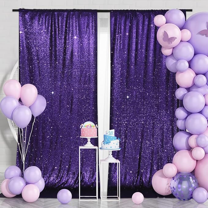PartyDelight Purple Sequin Backdrop Curtains 5x10ft 2 Sparkly Panels | 4 Inch - Image 3