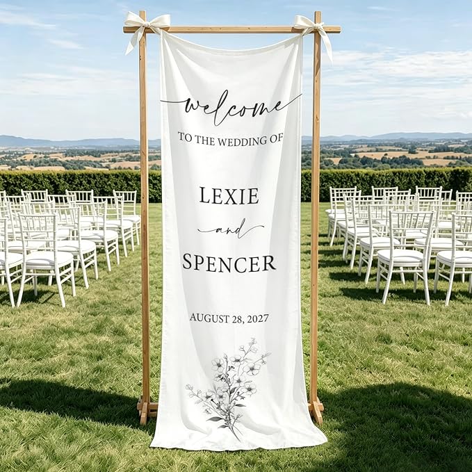 Personalized Fabric Wedding Welcome Sign, Cotton Linen Banner - Image 2
