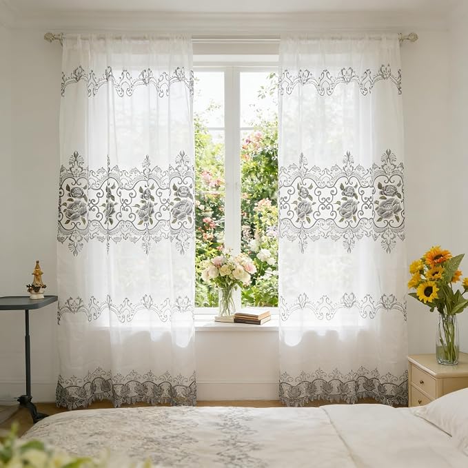 1 Panel Transparent Floral Embroidered Sheer Curtain - Image 4