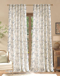 jinchan Blue Floral Linen Curtains 96 Inch French Country Back Tab 2 Panels | by JINCHAN