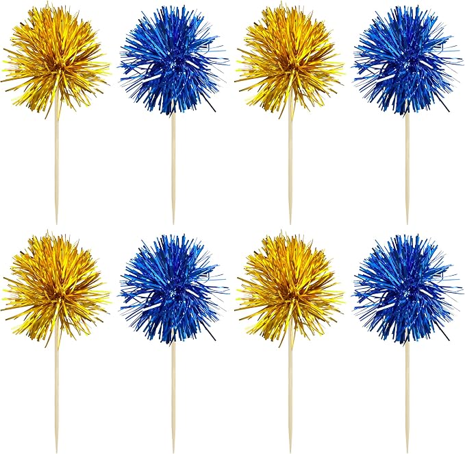 Gyufise 30Pcs Foil Firework Cupcake Toppers Sparkle Tinsel Cake Toppers Tinsel - Image 3