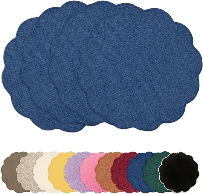 AHHFSMEI Round Faux Linen Placemats Set of 4 Heat Resistant Non-Slip Stain by AHHFSMEI