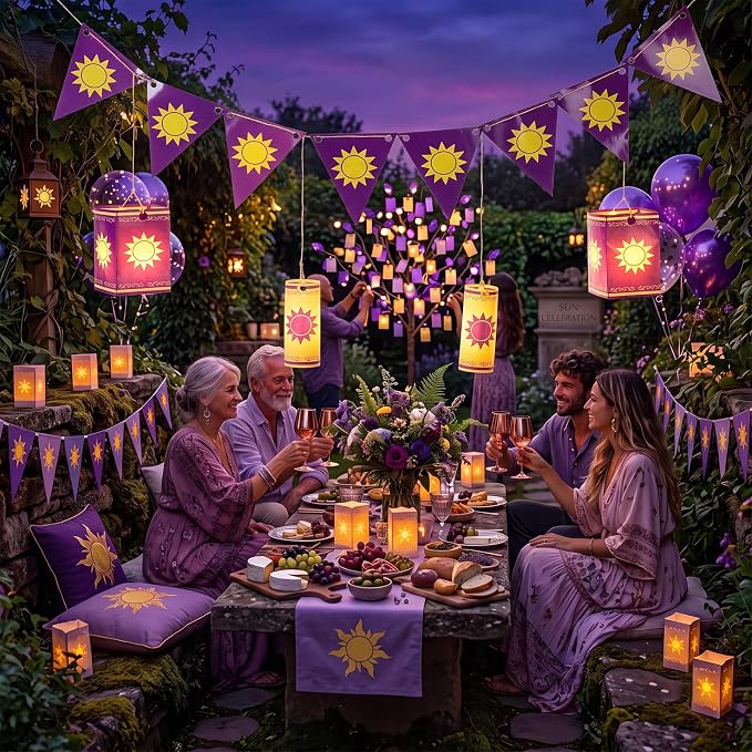 15 Pcs Princess Sun Party Decorations 4.92 ft Purple and Golden Hanging - Image 6