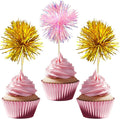 Gyufise 30Pcs Foil Firework Cupcake Toppers Sparkle Tinsel Cake Toppers Tinsel by Gyufise