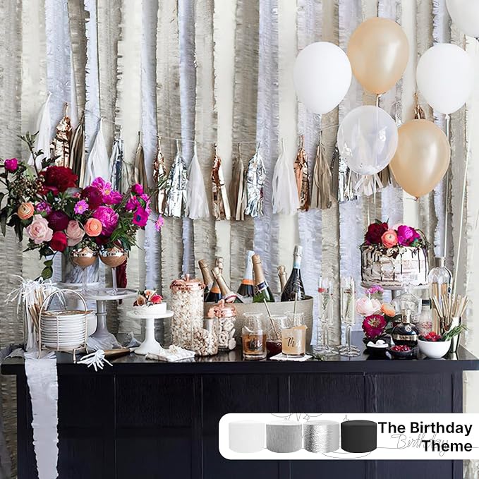 PartyWoo Silver Crepe Paper Streamers 6 Rolls 492 FT Streamers | Graduation - Image 2
