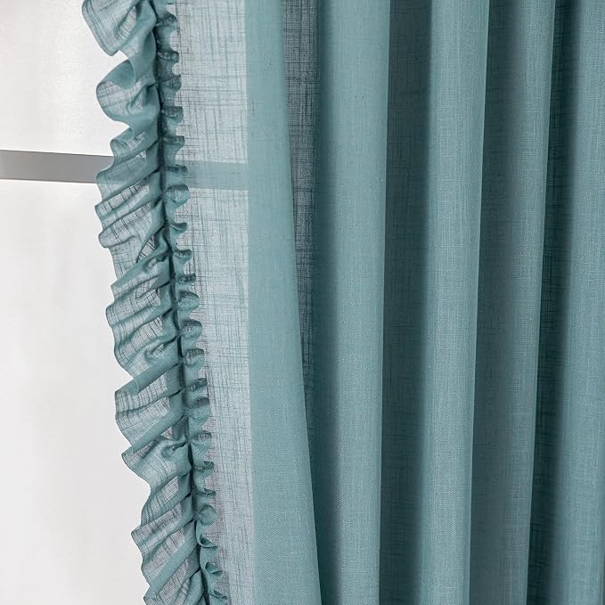 TERLYTEX Stone Blue Ruffle Curtains 84 Inches Long 2 Panels, 58 x 84 Inch by TERLYTEX
