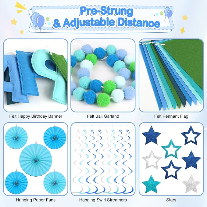 3D Happy Birthday Banner, Pre-Strung Felt Party Decorations | Ready-to-Hang 3D - Image 5