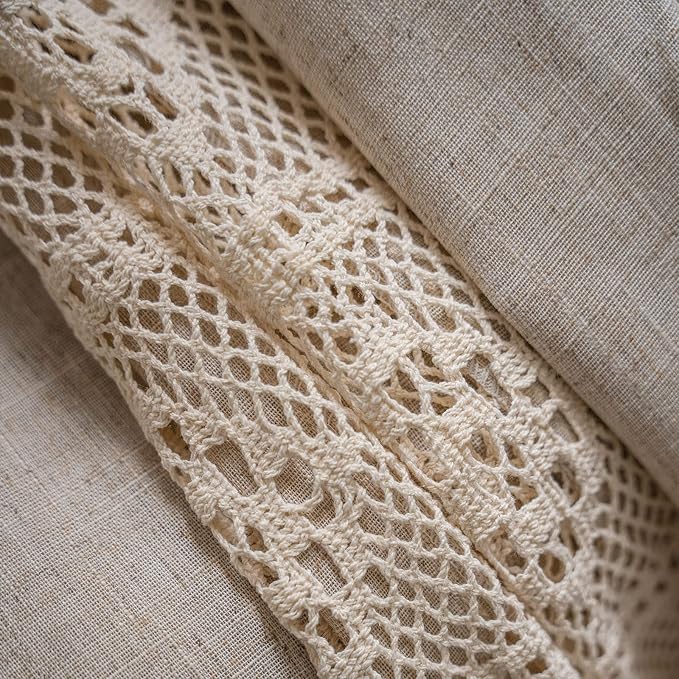 ENJOYBRIDAL Beige Curtains Crochet Lace Patchwork Drapes Curtains 84 Inch - Image 8