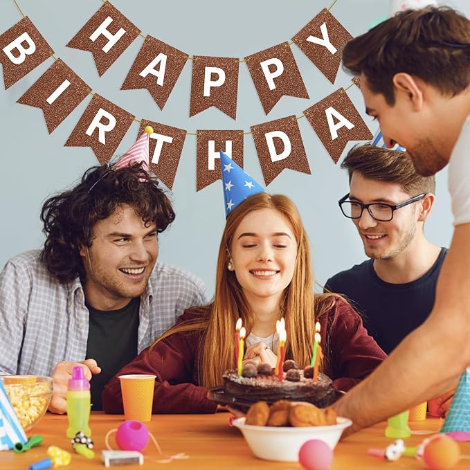 Hooqict Happy Birthday Banner Brown Birthday Party Decorations Backdrop - Image 4