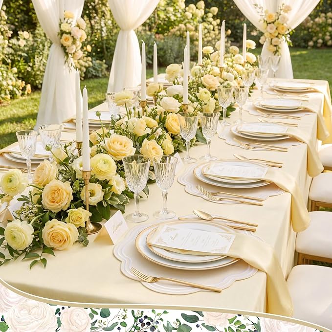 6 Pcs Beige Wedding Placemats Scalloped Embroidered Cotton Linen Placemats 17" - Image 5