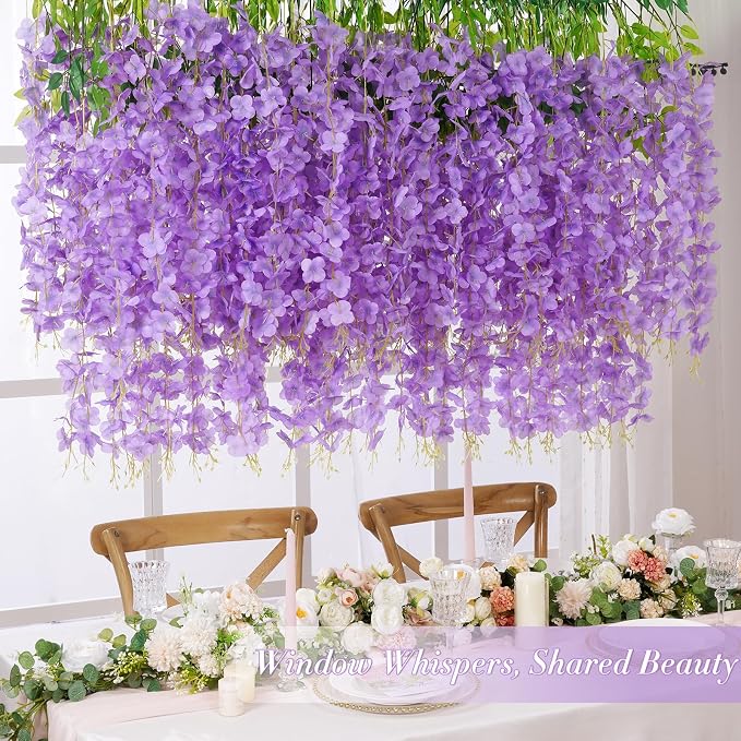 Wisteria Hanging Flowers, 24 Pack Fake Flowers Garland, 3.6 Feet/Pcs Purple - Image 2