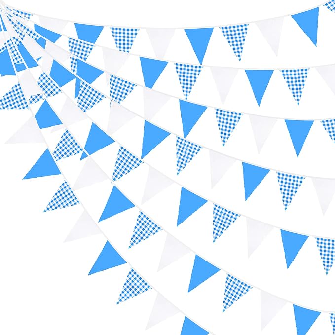 32Ft Blue Party Decorations Blue Buffalo Plaid Checkered White Triangle Flag by pinkblume