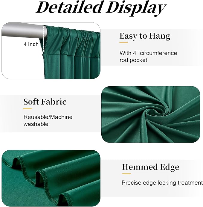 50ft x 12ft Wrinkle Free Hunter Green Backdrop Curtains - Image 4