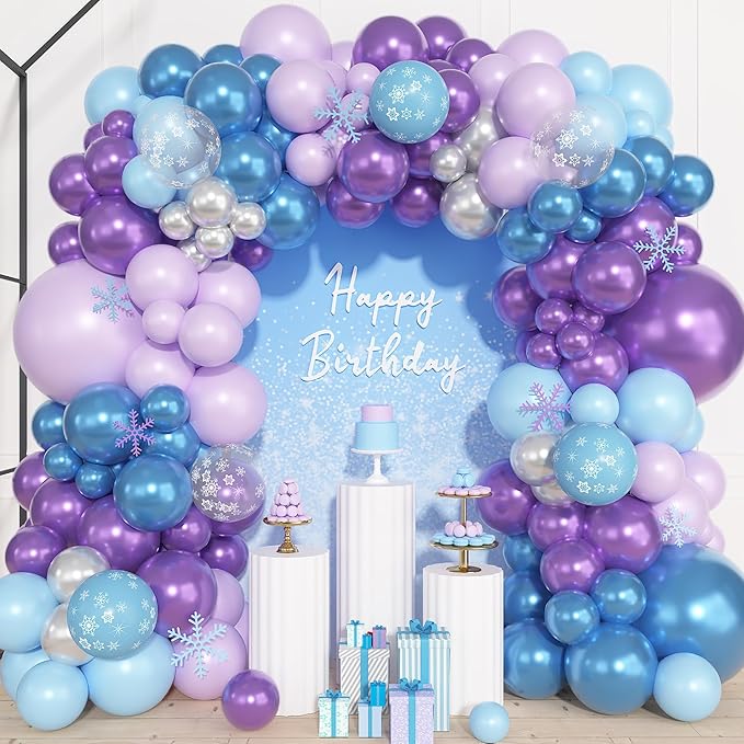 157Pcs Frozenn Balloons Arch Garland Kit Different Size | Blue Purple Sliver by OUDDYLIFE