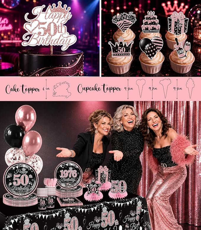 50th Birthday Decorations for Women Tableware Set Serve 25 | All-in-One Kit - Image 6