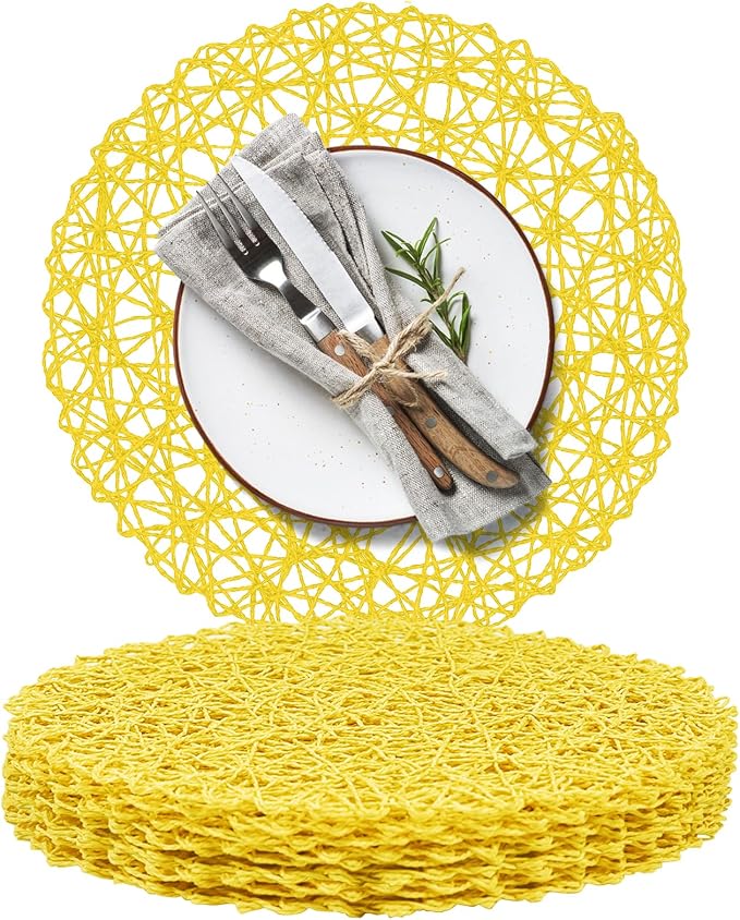 AHHFSMEI Paper Braided Round Placemats Set of 8 Natural Non-Slip Heat Resistant by AHHFSMEI