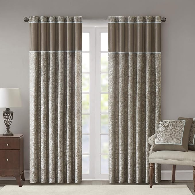 Madison Park Aubrey 2 Panel Curtain Faux Silk Paisley Jacquard, Rod Pocket by MADISONPARK