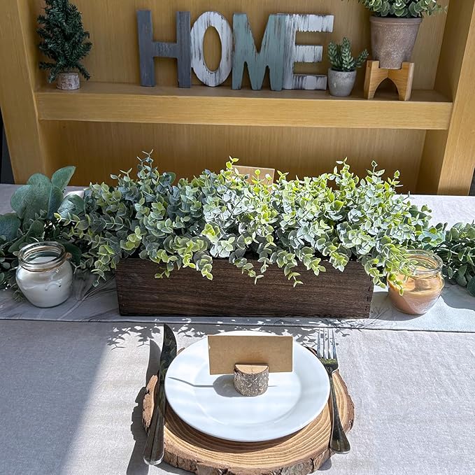 Winlyn 14" Artificial Eucalyptus in Rectangular Wood Planter Box Faux Plants - Image 5