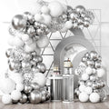 White Silver Balloon Garland Arch Kit 100PCS | Chrome Silver Confetti Balloons by Bezente