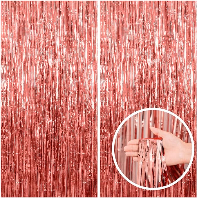 2 Pack Rose Gold Fringe Curtain Backdrop Birthday Bachelorette Party by BOMSI