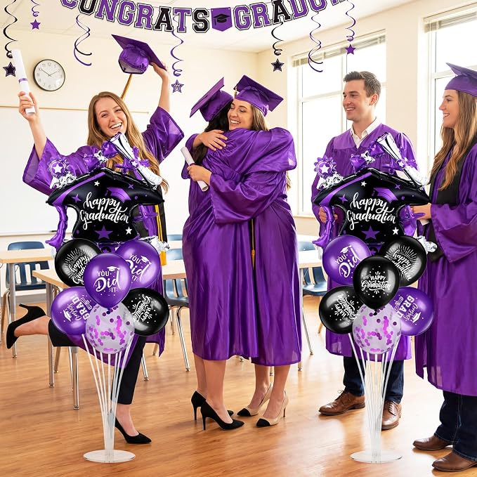 Jenaai Purple and Black 27 Pcs 2026 Graduation Balloon Centerpiece - Image 6