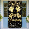 Happy Anniversary Door Banner Wedding Decorations Door Cover Black Gold by JIFORUI