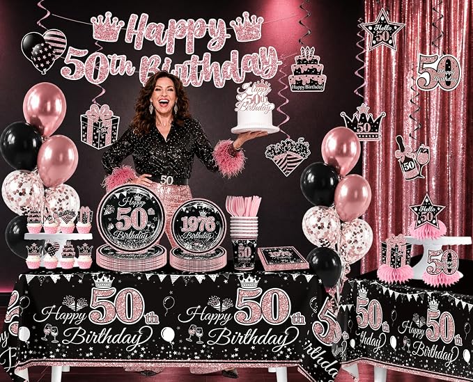 50th Birthday Decorations for Women Tableware Set Serve 25 | All-in-One Kit - Image 3