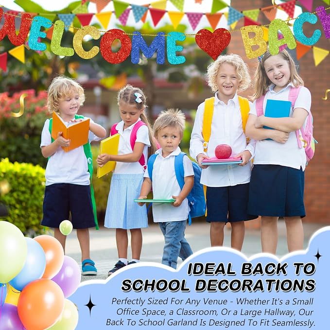 Fulmoon Pre Strung Welcome Back Glitter Banner First Day of School Party - Image 5