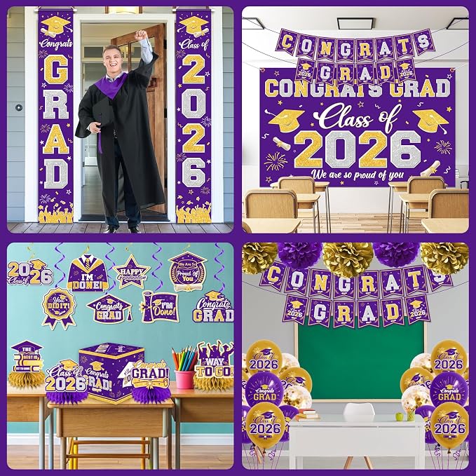 Graduation Decorations Class of 2026 Purple and Gold Graduation Decorations - Image 4